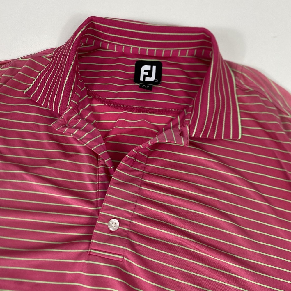 FootJoy FJ Shirt Mens Large Pink Stripe Golf Polo Performance Stretch
